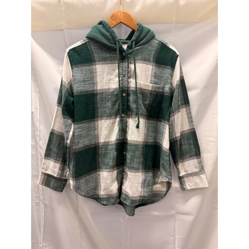 American Eagle Cozy Plaid Flannel Button Downβ Oversized Shacket Green Small